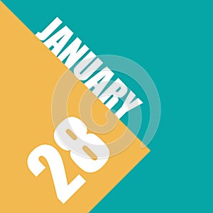 january 28th. Day 28 of month,illustration of date inscription on orange and blue background winter month, day of the