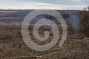 January 29, 2021 Balti Moldova Deforestation of old forest. Illustrative editorial