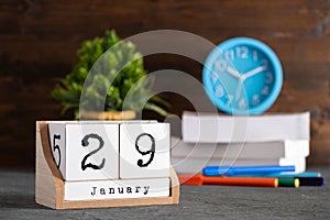 January 29th. January 29 on wooden cube calendar