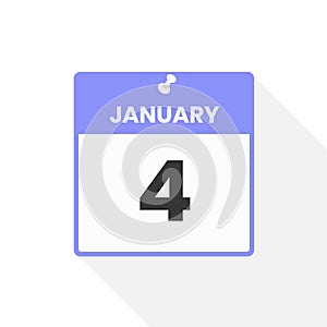 January 4 calendar icon. Date, Month calendar icon vector illustration