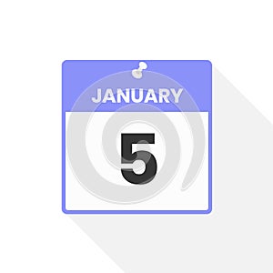 January 5 calendar icon. Date, Month calendar icon vector illustration