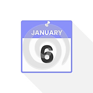 January 6 calendar icon. Date, Month calendar icon vector illustration