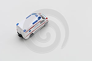 January 8, 2020 Balti Moldova toy ambulance car on a light background. Important structure in the emergency services