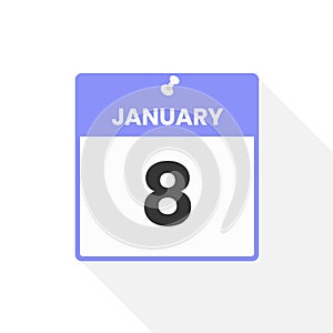 January 8 calendar icon. Date, Month calendar icon vector illustration