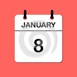 January 8. Daily Calendar icon for design. Simple design for business brochure, flyer, print media, advertisement