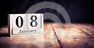 January 8th, 8 January,  Eighth of January, calendar month - date or anniversary or birthday