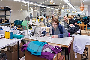 January 11, 2023 Balti, Moldova. Illustrative editorial. Sewing workshop at a garment factory