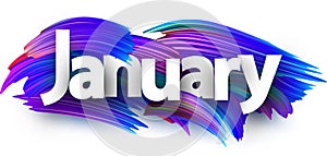 January banner with blue brush strokes. photo