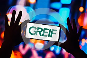 January 18, 2023, Brazil. In this photo illustration, the Greif, Inc. logo is displayed on a smartphone screen