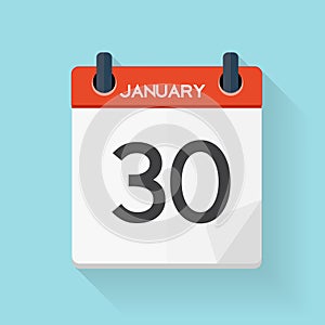 January 30 Calendar Flat Daily Icon. Vector Illustration Emblem.