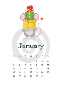 January calendar flat vector illustration