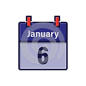 January 6, Calendar icon. Day, month. Meeting appointment time. Event schedule date. Flat vector illustration. photo
