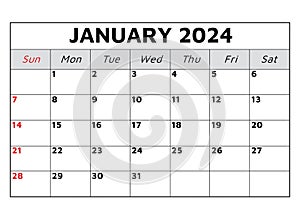 January 2024 calendar. Vector illustration photo