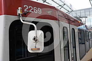 January 11 2019 , Calgary, Alberta - Calgary Transit LRT Train waiting at station to pick up passengers