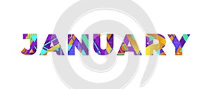 January Concept Retro Colorful Word Art Illustration