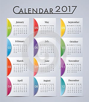 January-December for Calendar 2017 year.Week starts Monday.