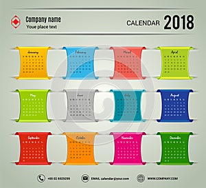 January-December Desktop Calendar 2018 year.