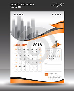 January Desk calendar 2018 year Size 6x8 inch vertical