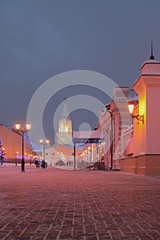 In January evening on Sheynkman Street. Kazan, Russia