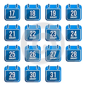 January flat calendar icons with long