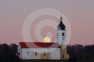 January Full Moon Rising Behind Church