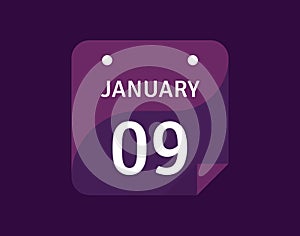 9 January, January 9 icon Single Day Calendar Vector illustration