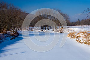 In january, icy river in the Canadian winter