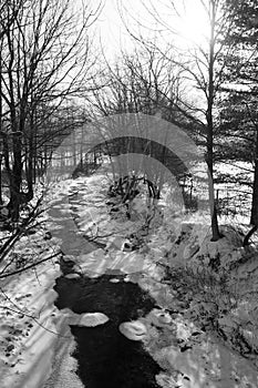 In january, icy river in the Canadian winter