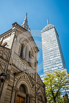 January 21, 2017. Latinoamericana Tower and church of San Felipe de Jesus