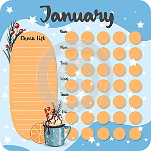 January monthly planner, weekly planner, habit tracker template and example. Template for agenda, schedule, planners, checklists,