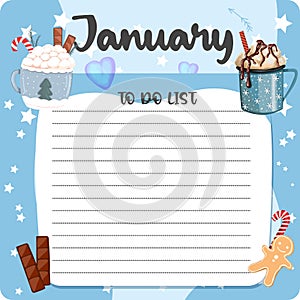 January monthly planner, weekly planner, habit tracker template and example. Template for agenda, schedule, planners, checklists,