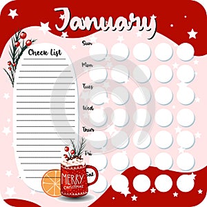 January monthly planner, weekly planner, habit tracker template and example. Template for agenda, schedule, planners, checklists,