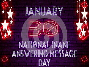 30 January, National Inane Answering Message Day, neon Text Effect on bricks Background