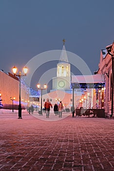 January night on city street. Kazan, Russia