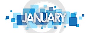 JANUARY blue overlapping squares banner