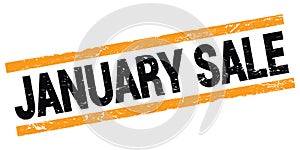 JANUARY SALE text on black-orange rectangle stamp sign