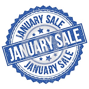 JANUARY SALE text on blue round stamp sign