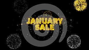 January Sale Text Reveal on Glitter Golden Particles Firework.