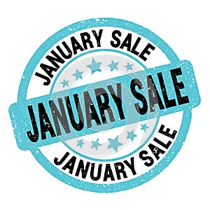 JANUARY SALE text written on blue-black round stamp sign