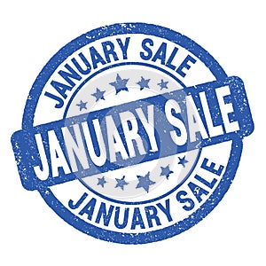 JANUARY SALE text written on blue round stamp sign