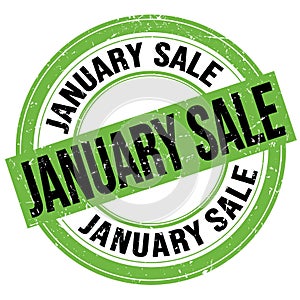 JANUARY SALE text written on green-black round stamp sign