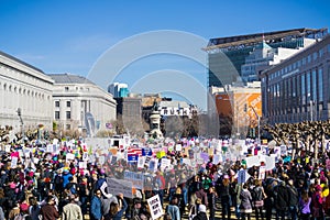 Participants at the Women`s March leave the rally location and start marching