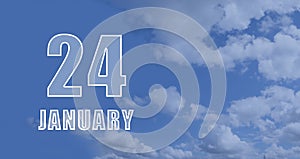 january 24. 24-th day of the month, calendar date.White numbers against a blue sky with clouds. Copy space, winter month