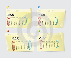 January to April Calendar 2014