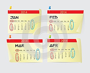 January to April Calendar 2014