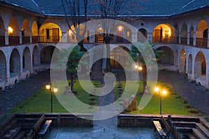 January twilight in the courtyard of the Great Caravanserai. Sheki. Azerbaijan