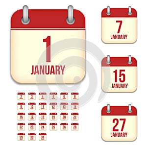 January vector calendar icons