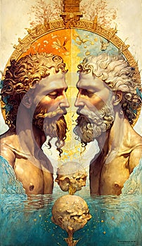 Janus Roman God Watercolor Portrait by Generative AI