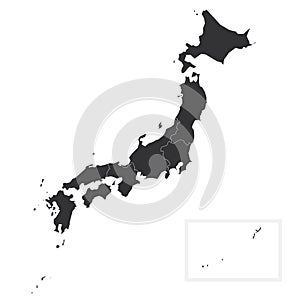 Japan - administrative map of regions