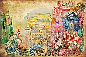 Japan art and culture background collage illustration photo